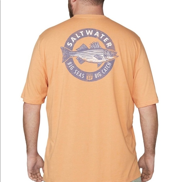#21 Izod Saltwater Big Sea Big Catch Mens T-shirt, Pumpkin - Picture 1 of 1